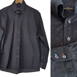 Bugatchi  Men’s Black Multicolour Long Sleeve Button Down Shirt M